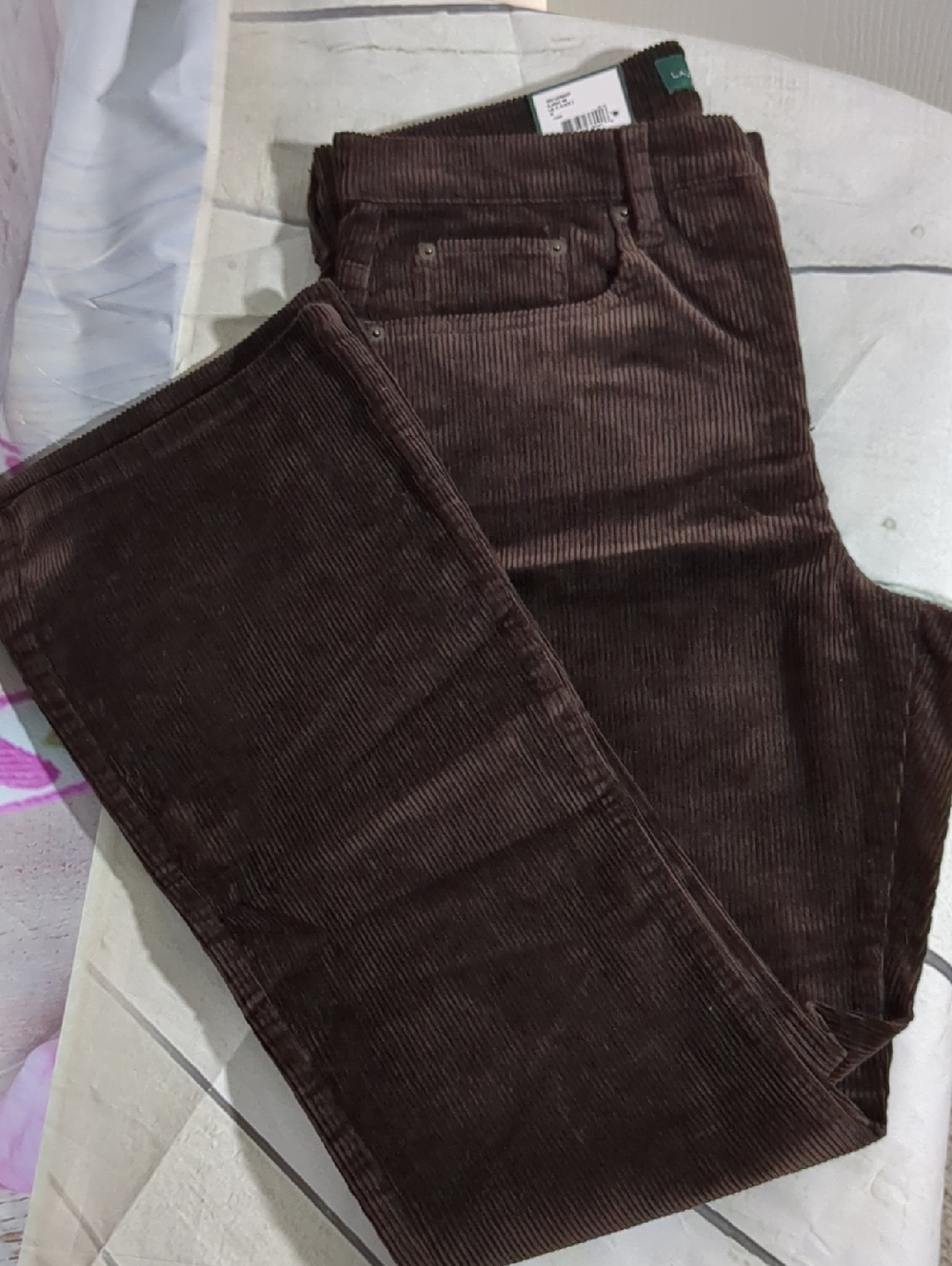 LRL Lauren Ralph Lauren Swimming Dark Brown Corduroy Jeans Tag Detail